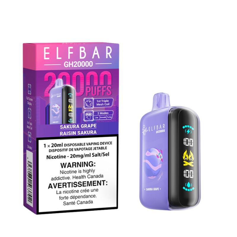 AVAILABLE ELF BAR GK20k SAKURA GRAPE DISPOSABLE VAPE AT MISTER VAPOR QuĂŠbec, Ontario, Kelowna, Vancouver, SASKATOON, Winnipeg, Alberta, Halifax, Nova Scotia, Kamloops, New Brunswick,Calgary, Laval, Gatineau, Sherbrooke, Etobicoke, Mississauga, Markham, Richmond Hill, Ottawa, Oshawa, Vaughan, Toronto,