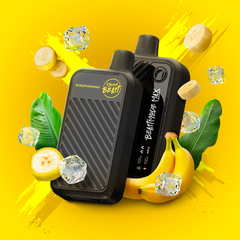 BUSSIN' BANANA ICED FLAVOUR BEAST BEAST MODE MAX - 18,000 PUFFS 20mL e-liquid, 850mAh rechargeable battery, Battery and E-liquid Display 3 Modes: Standard (18K), Beast (15K), MAX (12K)