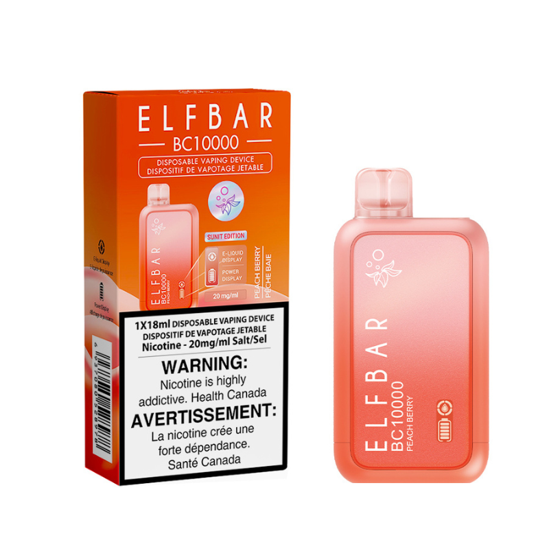 TRY NOW ELF BAR (BC 10k) PEACH BERRY DISPOSABLE VAPE AT MISTER VAPOR Same-day or Next-day delivery within the zone and express shipping GTA, Oakville, Aurora, Pickering, Ajax, Whitby, Oshawa, Scarborough, Brampton, Etobicoke, Mississauga, Markham, Richmond Hill, Ottawa, Montreal, Nova Scotia, PEI, Vancouver, Vaughan, Toronto, York, North York, London, Kingston, Burlington, Hamilton, Quebec City, Halifax, St. John's, Fredericton, Orillia, Winnipeg,