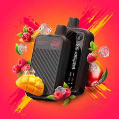 RAGIN' RAZZ MANGO FLAVOUR BEAST BEAST MODE MAX - 18,000 PUFFS 20mL e-liquid, 850mAh rechargeable battery, Battery and E-liquid Display 3 Modes: Standard (18K), Beast (15K), MAX (12K)