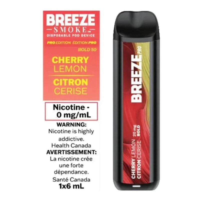 ZERO NICOTINE BREEZE PRO CHERRY LEMON DISPOSABLE VAPE STICK TORONTO, BURLINGTON, YORK, WEST TORONTO, STOCKYARDS, GTA