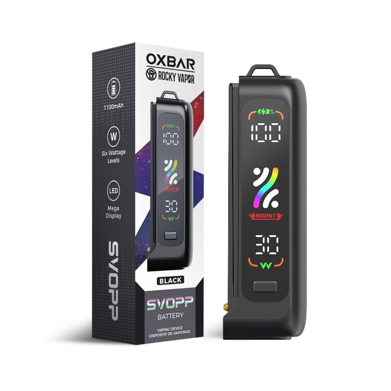 OXBAR SVOPP DEVICE KIT The Oxbar Svopp Device Kit seamlessly connects with the Oxbar Svopp 16K Pods by simply sliding them together. It features a powerful 1100 mAh USB Type-C rechargeable battery, providing long-lasting vaping sessions.