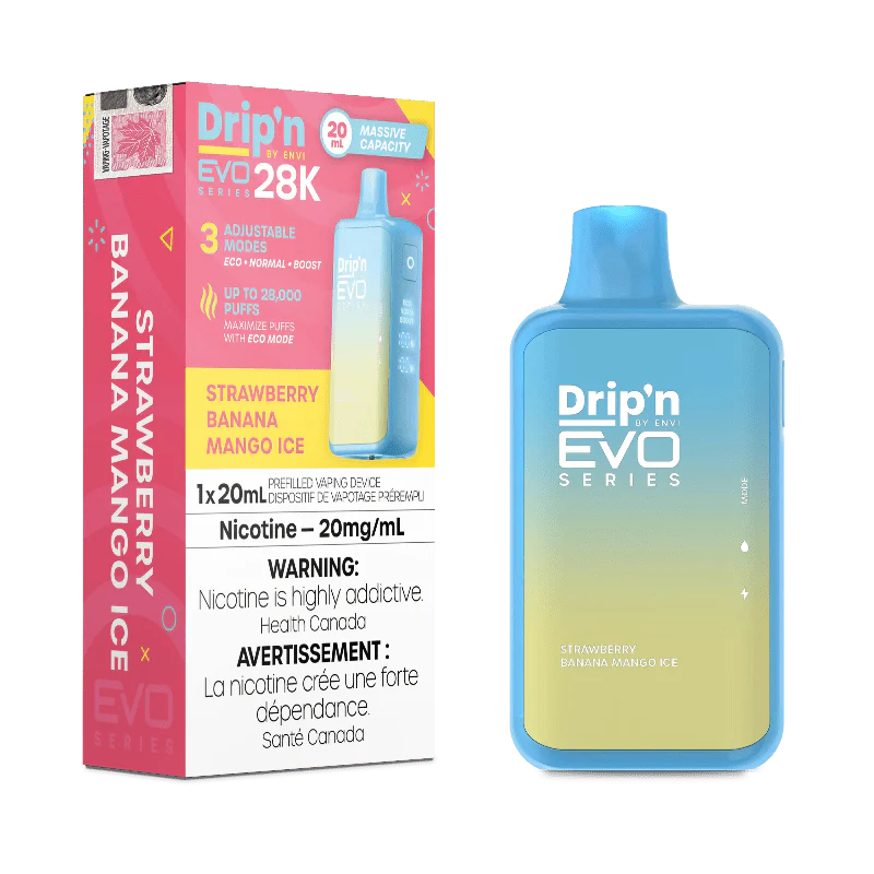 Drip'n EVO 28K Strawberry Banana Mango Ice Disposable Vape - DISPOSABLE - Mister Vapor