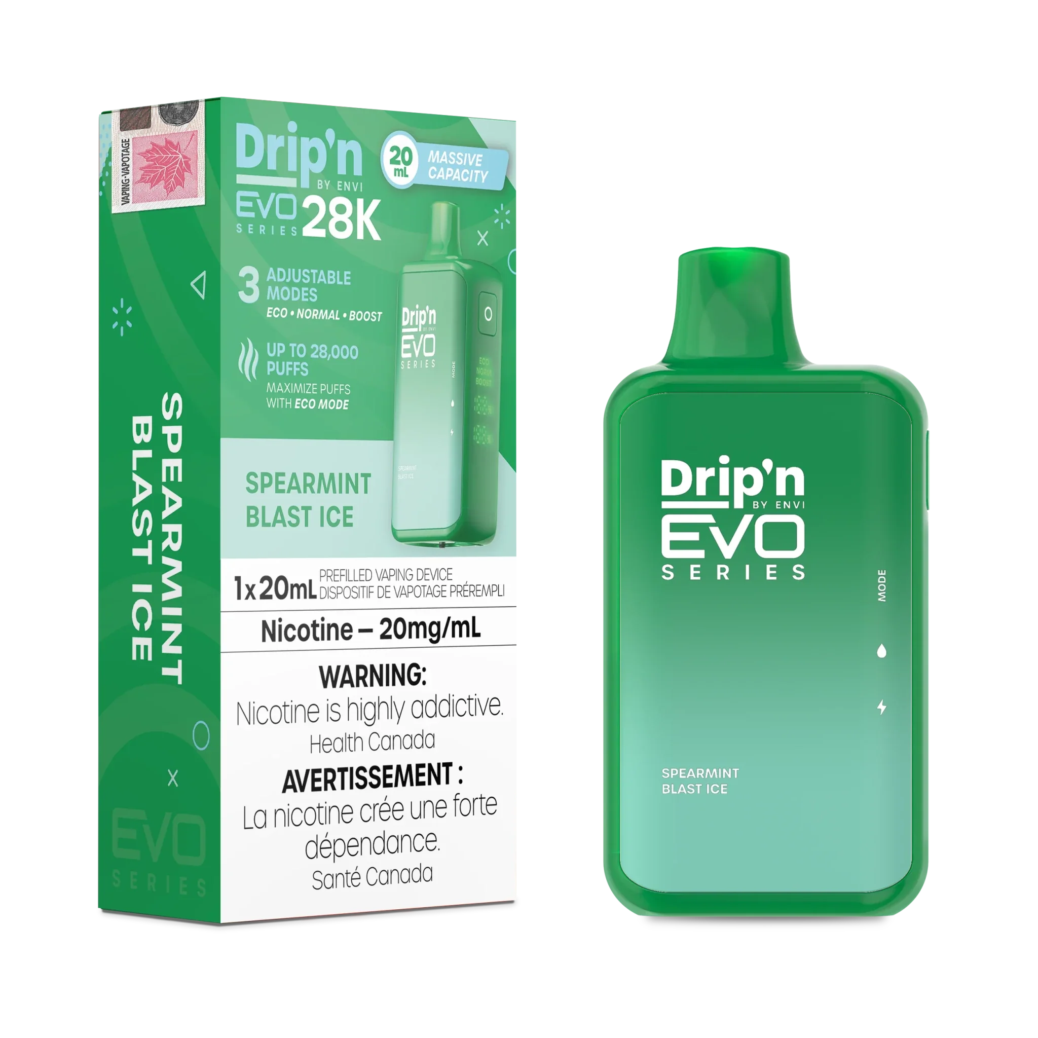 Drip'n EVO 28K Spearmint Blast Ice Disposable Vape - DISPOSABLE - Mister Vapor