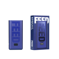 Blue FEED product and packaging on a white background