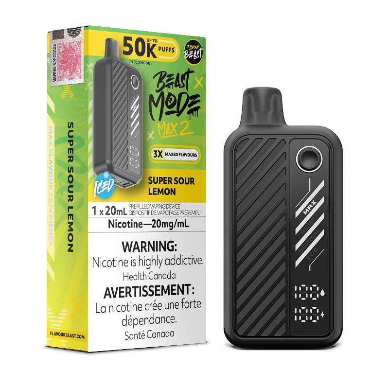 Beast Mode Max 2 50K Super Sour Lemon By Flavour Beast Disposable Vape