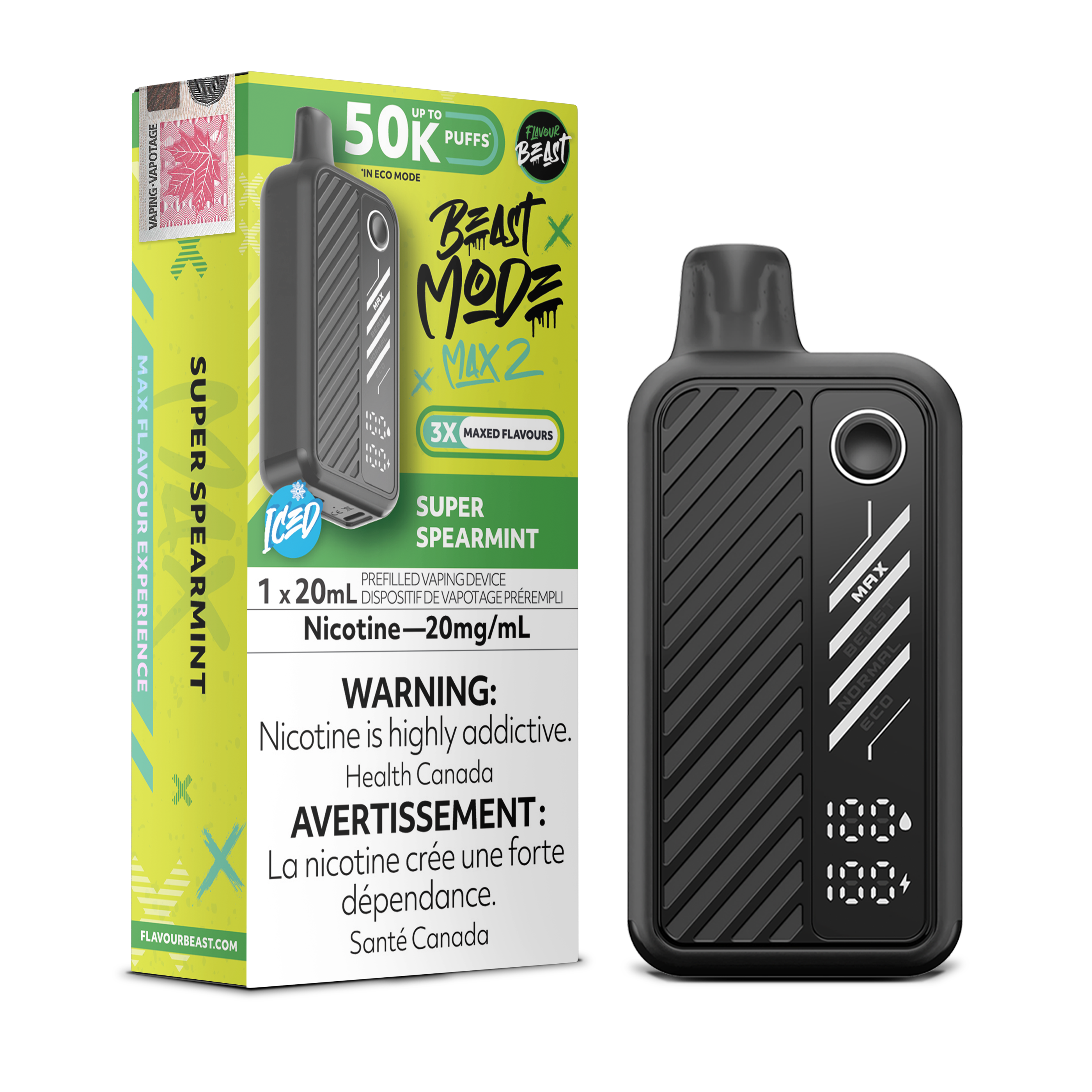 Beast Mode Max 2 50K Super Spearmint By Flavour Beast Disposable Vape