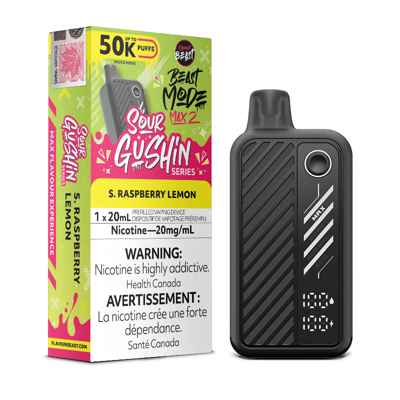 Beast Mode Max 2 50K Sour Gushin Series S. Raspberry Lemon By Flavour Beast - DISPOSABLE - Mister Vapor