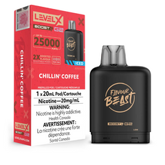 BUY NEW LEVEL X CHILLIN' COFFEE ICED BOOST FLAVOUR BEAST POD G2 25K PUFFS VAPE PREFILLED PODS ADJUSTABLE MODES