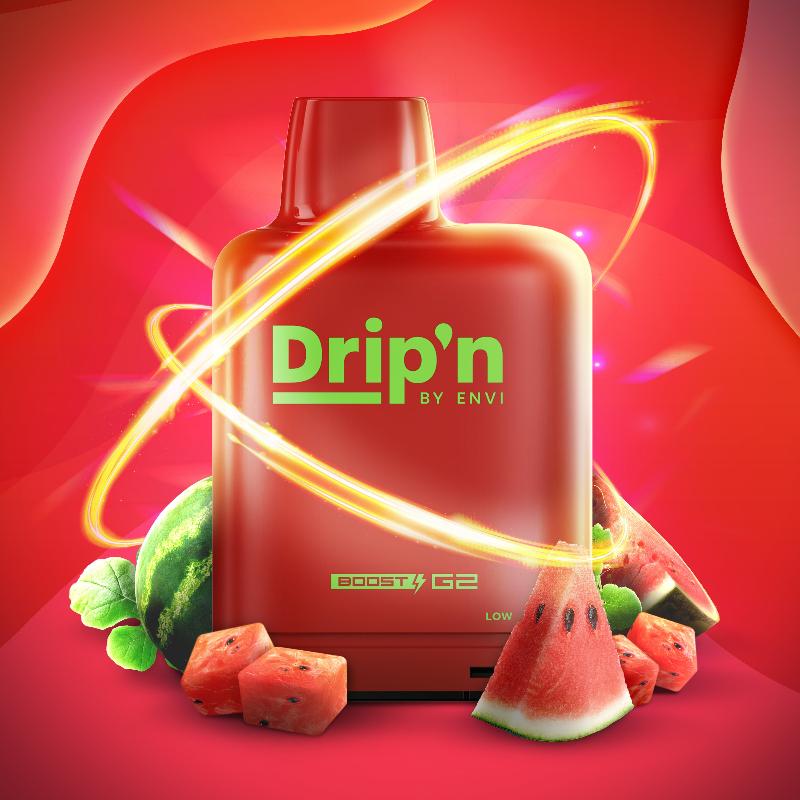 Discover the sweet, refreshing taste of ripe watermelon with LEVEL X G2 WATERMELON BOOST DRIP'N PODS. Enjoy up to 25,000 puffs, 2x boosted flavour modes, and eco-friendly performance with dual mesh coils and adjustable airflow. Compatible with all Level X batteries.