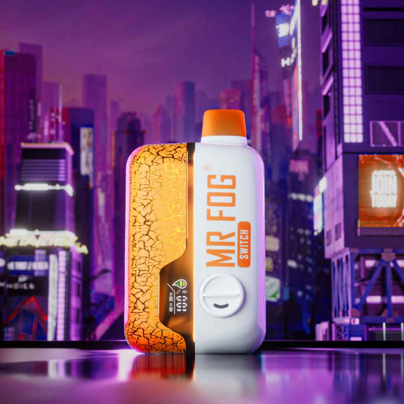 Nicotine Free Mr Fog Switch SW15000 disposable vape! Immerse yourself in the refreshing taste of ripe white peaches with every inhale. Adjustable Wattage 10w(Eco) and 20w(Boost), Dual Mesh Coil, 15000 puffs, adjustable airflow, 650mAh battery, 12ml e-juice capacity. Quebec, Ontario, New Brunswick, Nova scotia, PEI, Alberta, Manitoba, Saskatchewan and B.C,
