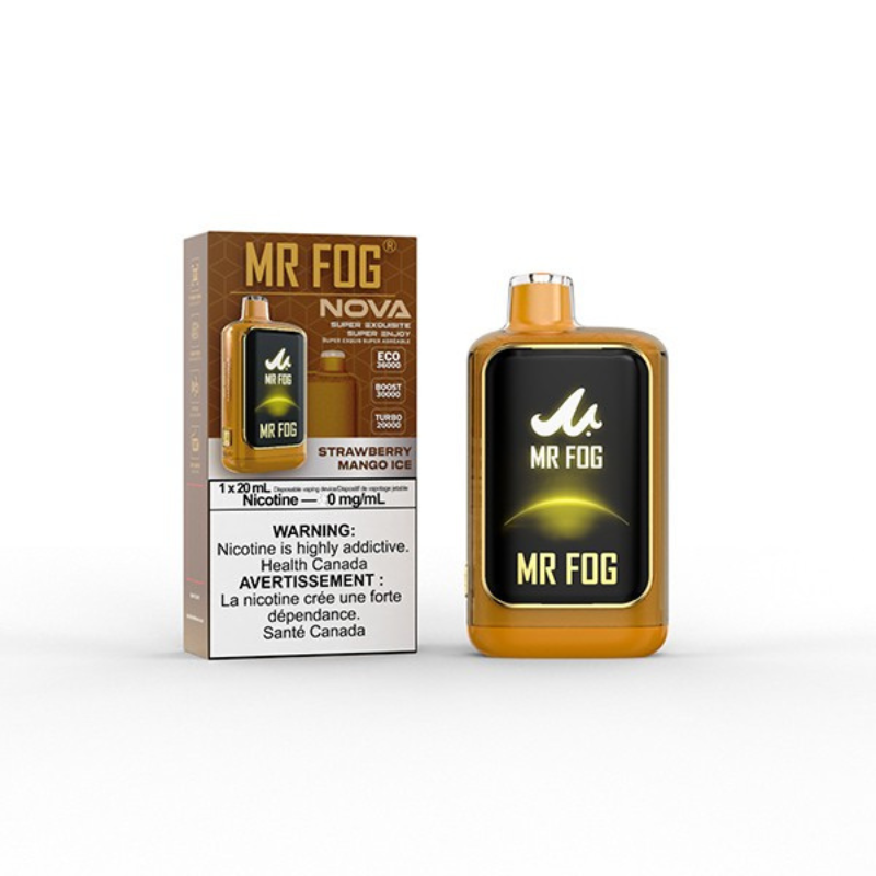 NEW IN !! Nicotine free Mr Fog Nova Strawberry Mango Ice 36000 Puffs disposable vape with type-c charging and Adjustable wattage. Buy now at mister vapor.