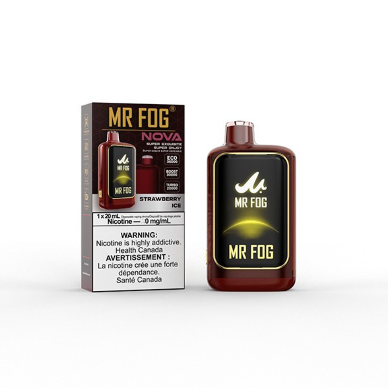 NEW IN !! Nicotine free Mr Fog Nova Strawberry Ice 36000 Puffs disposable vape with type-c charging and Adjustable wattage. Buy now at mister vapor.