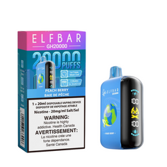 PEACH BERRY ELF BAR GK20k DISPOSABLE VAPE A fusion of ripe peaches and mixed berries, delivering a sweet and tangy flavour. Explore Elf Bar ground breaking new product, the Elf Bar GH20k.