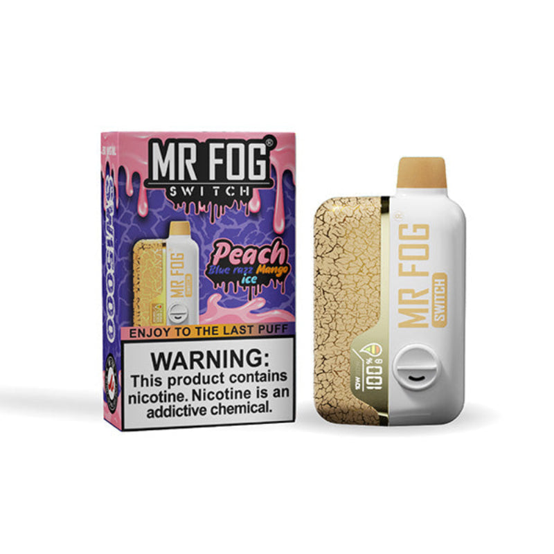 Nicotine Free Mr Fog Switch SW15000 Peach Blue Razz Mango Ice disposable vape! Adjustable Wattage and airflow ,power mode, Dual Mesh Coil, 15K puffs.
