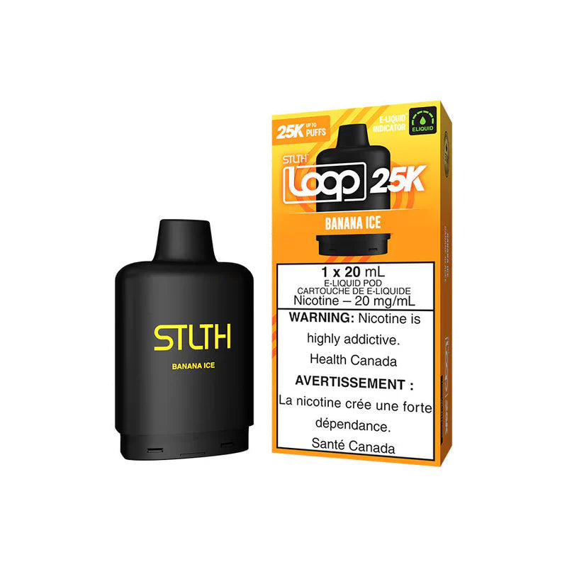 Banana Ice STLTH LOOP 25K Pods – Long-Lasting Vaping with 25,000 Puffs!
Flavour: Ripe banana blend with a hint of menthol.