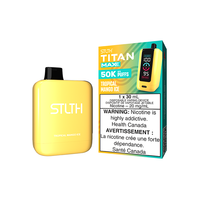 Tropical Mango Ice STLTH Titan Max Disposable Vape â 50,000 puffs of bold, tropical mango with a frosty finish. Long-lasting flavour and satisfaction in every hit!