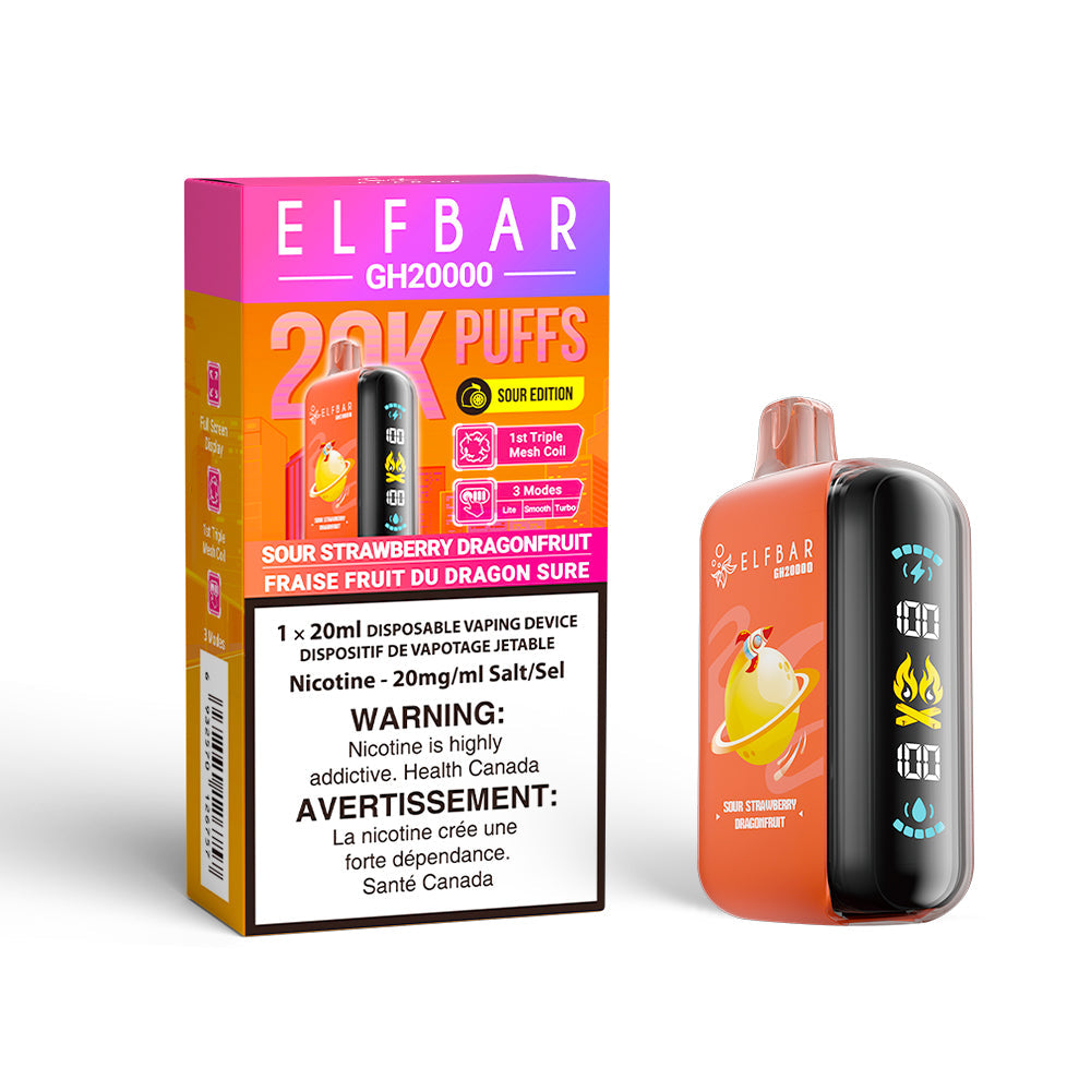 SOUR STRAWBERRY DRAGONFRUIT ELF BAR GH20k DISPOSABLE VAPE
A vibrant citrus blend of strawberry and dragonfruit.