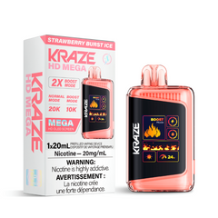 STRAWBERRY BURST ICE KRAZE HD MEGA (20000 PUFFs) DISPOSABLE VAPE Indulge in the refreshing burst of strawberry ice, with a distinct delightful taste.