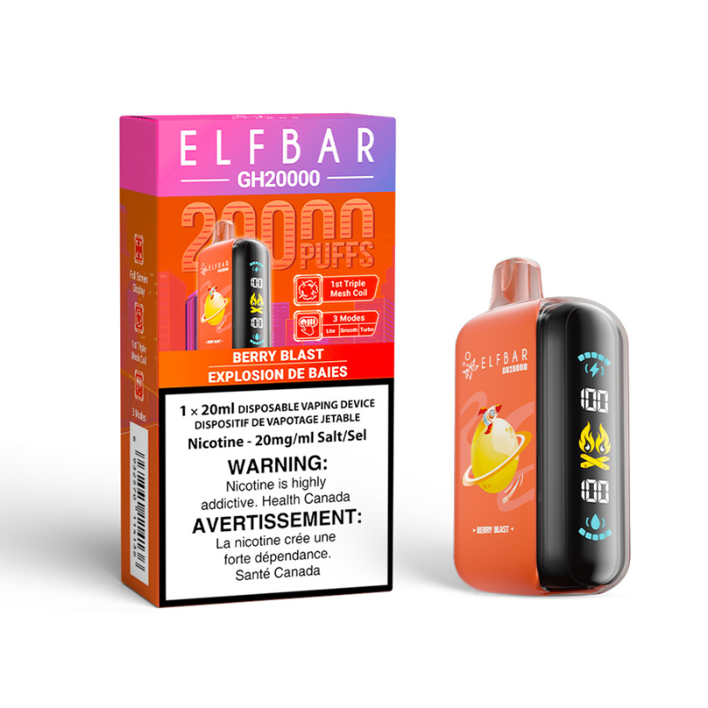 BERRY BLAST ELF BAR GK20k DISPOSABLE VAPE Immerse yourself in a vibrant mix of berries, exploding with sweet and tart notes for an exhilarating berry bliss experience. Perfect for a refreshing vape! Explore Elf Bar ground breaking new product, the Elf Bar GH20k.