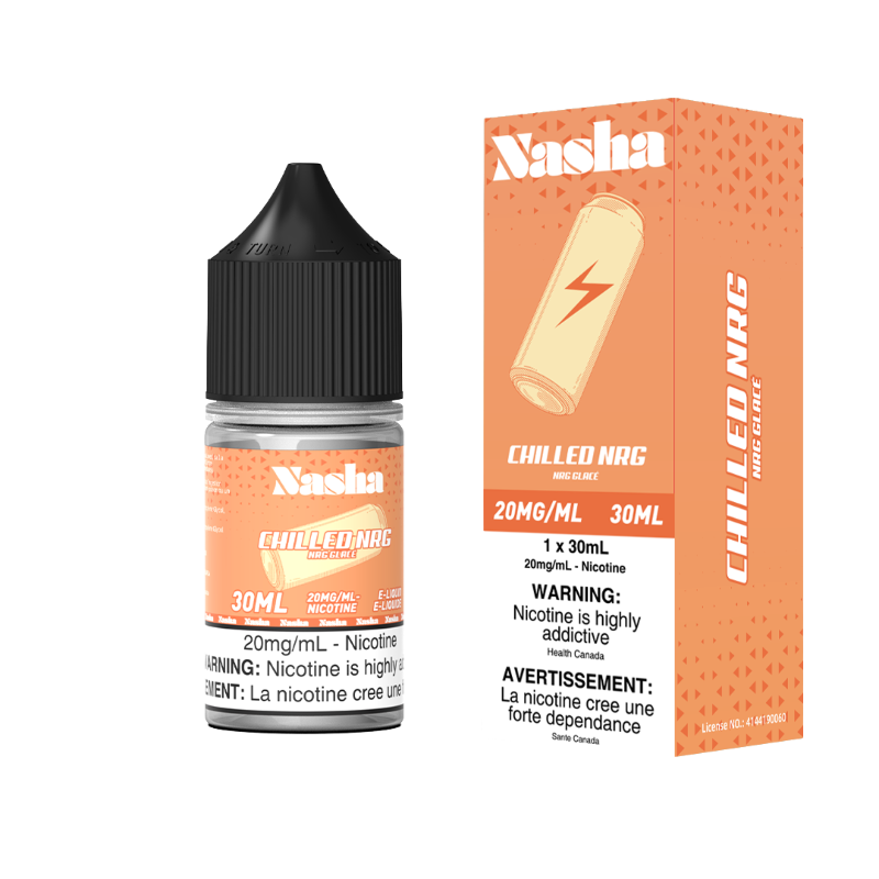Chilled NRG by Nasha Salt – 30mL, 20mg nicotine. Smooth MTL vape with 60/40 PG/VG for balanced flavour & discreet clouds. Shop now at Mister Vapor.