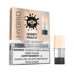 Vape pod packaging with 'Hybrid' branding and 'Honey Peach' flavor on a white background.