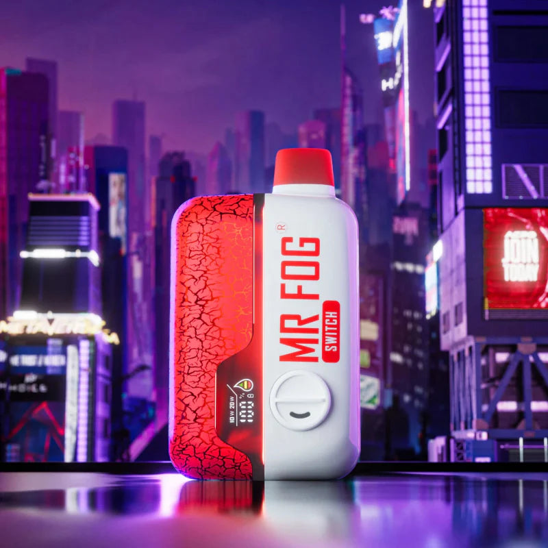 Nicotine Free Mr Fog Switch SW15000 Kiwi Strawberry ice disposable vape! Adjustable Wattage and airflow ,power mode, Dual Mesh Coil, 15K puffs.