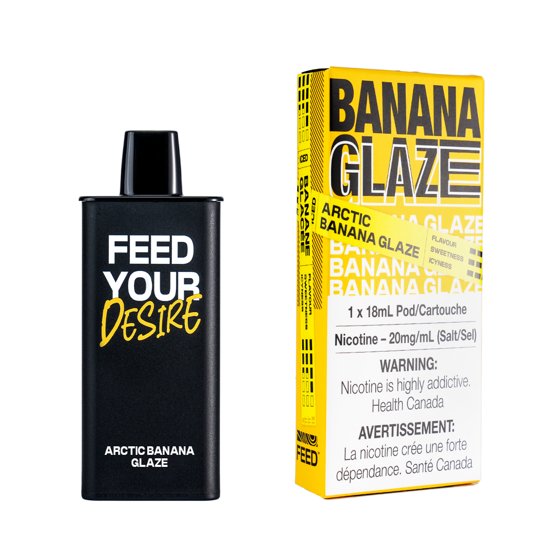 BUY FEED ARCTIC BANANA GLAZE DISPOSABLE POD AT Mister Vapor QUEBEC, New Brunswick, Newfoundland, Nova Scotia, Alberta, Manitoba, Saskatchewan and Ontario