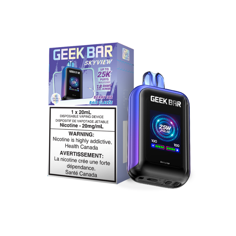 BERRY ICE GEEK BAR SKYVIEW 25K DISPOSABLE VAPE This tantalizing flavor captures the essence of ripe strawberries, juicy blueberries, and tangy raspberries, all wrapped in a frosty embrace.