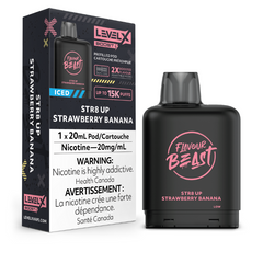 STR8 UP STRAWBERRY BANANA ICED LEVEL X BOOST PODS Enjoy a delicious mix of juicy strawberries and sweet bananas, with a hint of kiwi, served cold for a refreshing vaping experience.