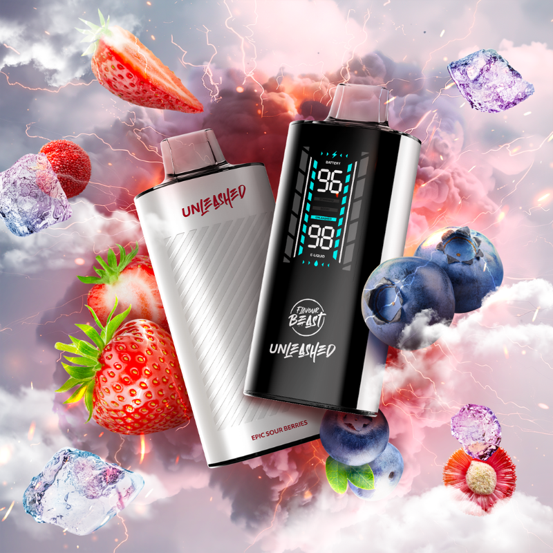 1. FLAVOUR BEAST UNLEASHED DCP 20k EPIC SOUR BERRIES ICED DISPOSABLE VAPE AT MISTER VAPOR