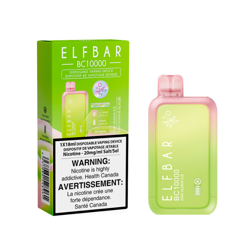 GET ELF BAR (BC10K) KIWI GUAVA ICE DISPOSABLE VAPE AT MV TORONTO Same-day or Next-day delivery within the zone and express shipping GTA, Oakville, Aurora, Pickering, Ajax, Whitby, Oshawa, Scarborough, Brampton, Etobicoke, Mississauga, Markham, Richmond Hill, Ottawa, Montreal, Nova Scotia, PEI, Vancouver,  Vaughan, Toronto, York, North York, London, Kingston, Burlington, Hamilton, Quebec City, Halifax, St. John's, Fredericton