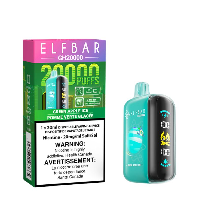 JUST ELF BAR GK20k GREEN APPLE ICE DISPOSABLE  MISTER VAPOR CANADA   Québec, Ontario, Kelowna, Vancouver, SASKATOON, Winnipeg, Alberta, Halifax, Nova Scotia, Kamloops, New Brunswick,Calgary, Laval, Gatineau, Sherbrooke, Etobicoke, Mississauga, Markham, Richmond Hill, Ottawa, Oshawa, Vaughan, Toronto, 