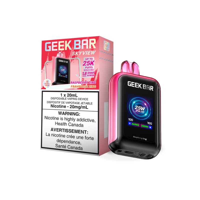 RASPBERRY ZING GEEK BAR SKYVIEW 25K DISPOSABLE VAPE A disposable vape that tantalizes your taste buds with the essence of ripe raspberries freshly picked from the garden.