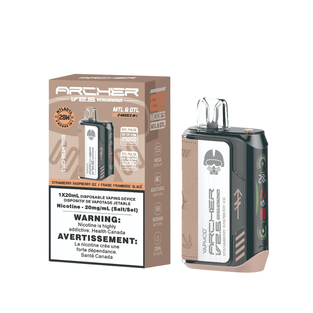 ARCHER VAPMOD 25k STRAWBERRY RASPBERRY ICE DISPOSABLE VAPE MISTER VAPOR CANADA