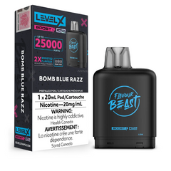 BOMB BLUE RAZZ LEVEL X BOOST POD BOOST FLAVOUR BEAST G2 25K PUFFS VAPE PREFILLED PODS ADJUSTABLE MODES