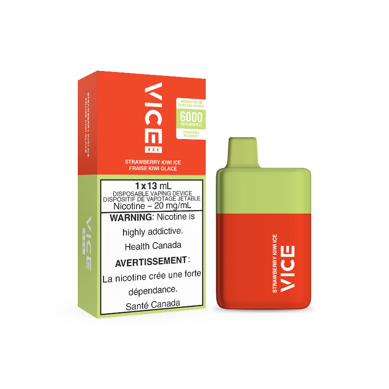 BUY 5 AND GET 6TH ONE FREE. VICE BOX STRAWBERRY KIWI ICE DISPOSABLE MISTER VAPOR CANADA  Same-day delivery within the zone and express shipping GTA, Scarborough, Brampton, Etobicoke, Mississauga, Markham, Richmond Hill, Ottawa, Montreal, Nova Scotia, PEI, Vancouver,  Vaughan, Toronto, York, North York, London, Kingston, Burlington, Hamilton, Quebec City, Halifax, St. John's, Fredericton, Ontario, Laval, Levis, Brossard, Sudbury, Trois-Rivieres,  Sherbrooke, Barrie, Orillia, Winnipeg, Alberta, B.C AND U.S.A