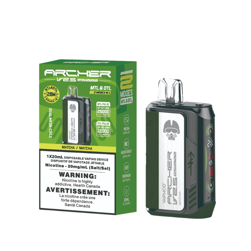 BUY ARCHER VAPMOD 25k MATCHA DISPOSABLE VAPE MISTER VAPOR CANADA