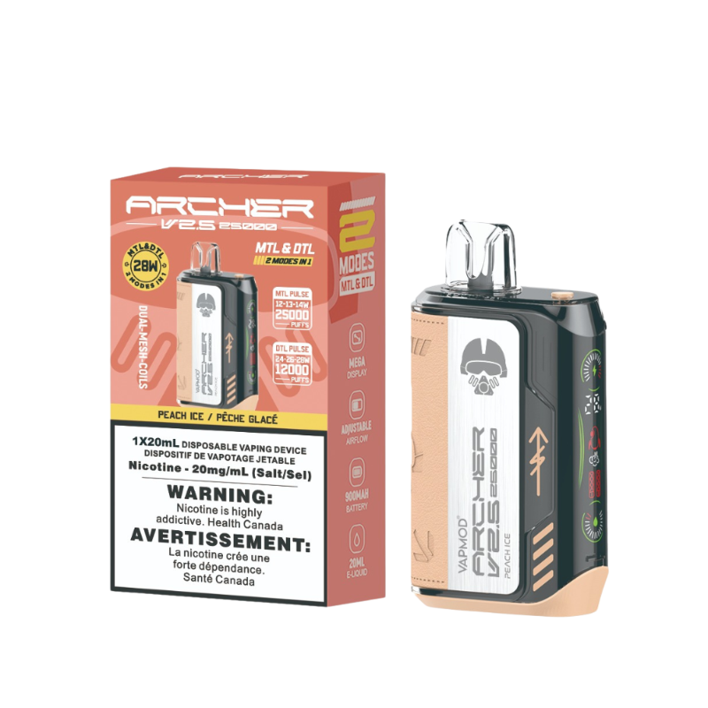 BUY ARCHER VAPMOD 25k PEACH ICE DISPOSABLE VAPE MISTER VAPOR CANADA, ONTARIO, QUEBEC, MANITOBA, NOVA SCOTIA, HALIFAX, PEI, BC, ALBERTA, 