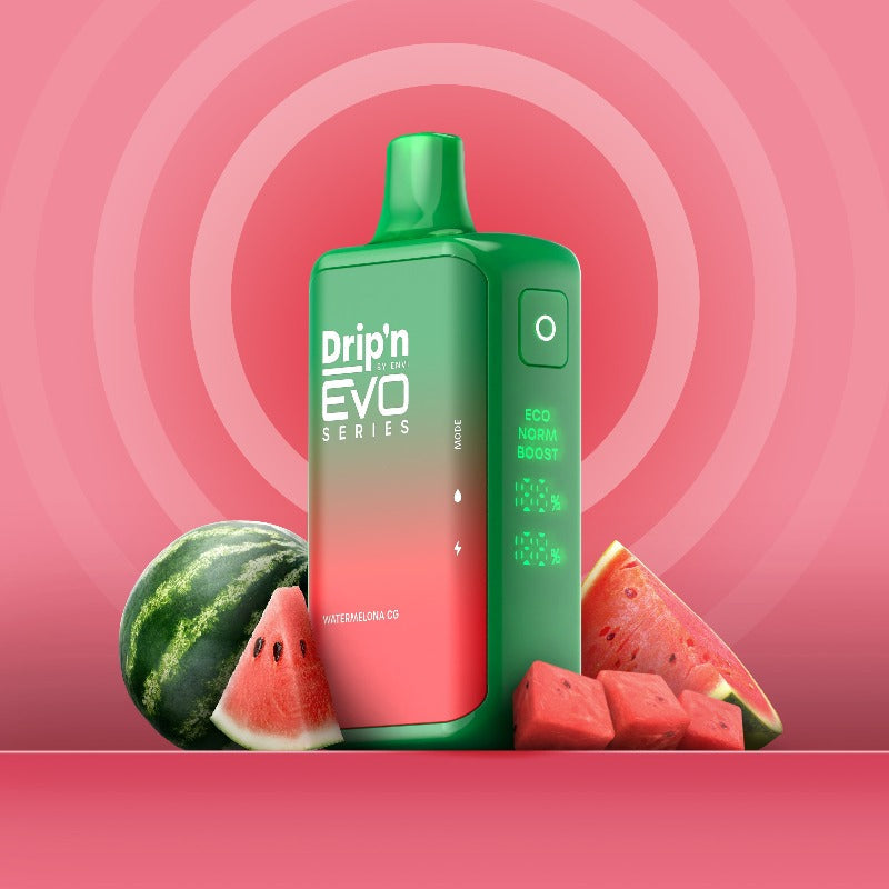 Watermelona CG Drip'n EVO 28k Disposable Vape Packed with maximum melon flavour for a succulent taste of refreshing watermelon, cantaloup, and honeydew.