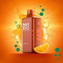 Orange Fizz Ice Drip'n EVO 28k Disposable Vape It delivers a refreshing burst of tangy orange flavor, perfectly balanced with a cool, icy finish for an invigorating vape experience.