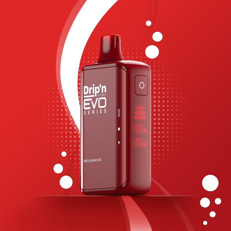 Red Classic Ice Drip'n EVO 28k Disposable Vape Enjoy the refreshing blast of fizzy cola with a cool icy finish in every puff of Cola Ice vape.