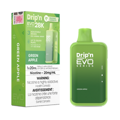 Green Apple Drip'n EVO 28k Disposable Vape Savor the crisp, refreshing taste of a freshly picked green apple with every puff, bursting with juicy sweetness and a tangy twist.