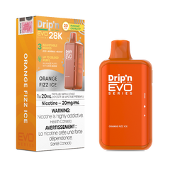 Orange Fizz Ice Drip'n EVO 28k Disposable Vape It delivers a refreshing burst of tangy orange flavor, perfectly balanced with a cool, icy finish for an invigorating vape experience.