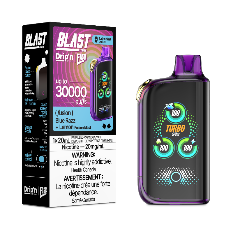 DRIP'N BY ENVI X FASTA BLAST FUSION SERIES BLUE RAZZ + LEMON 30K DISPOSABLE VAPE