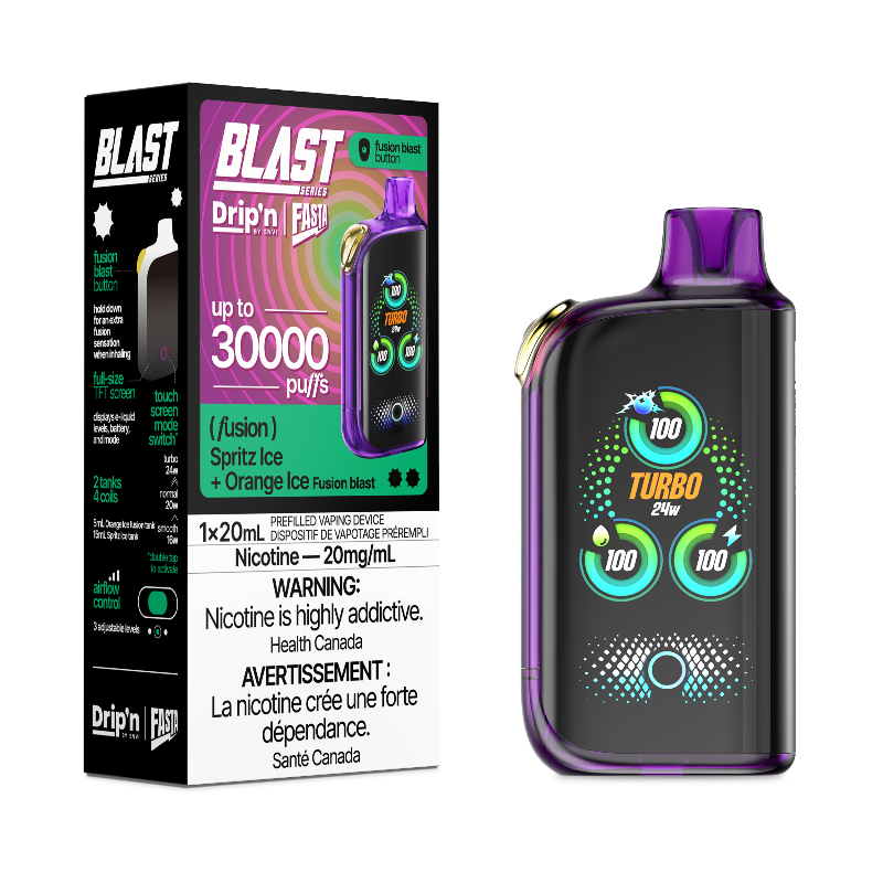 DRIP'N BY ENVI X FASTA BLAST FUSION SERIES SPRITZ ICE + ORANGE ICE 30K DISPOSABLE VAPE