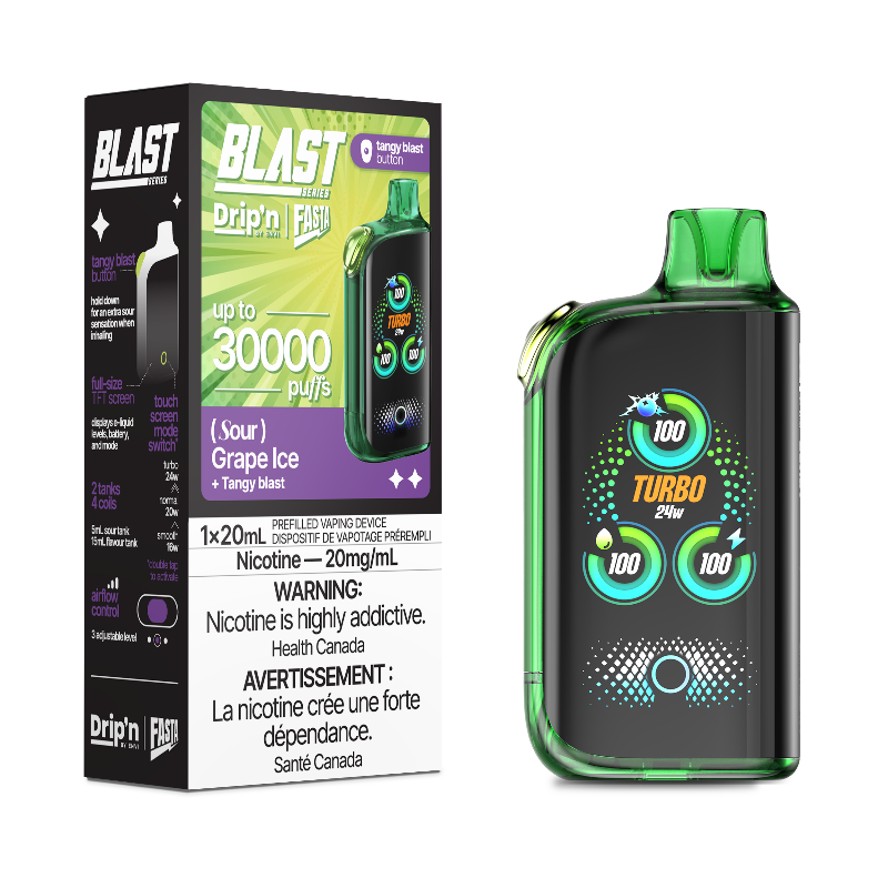 DRIP'N BY ENVI X FASTA BLAST SOUR SERIES GRAPE ICE 30K DISPOSABLE VAPE