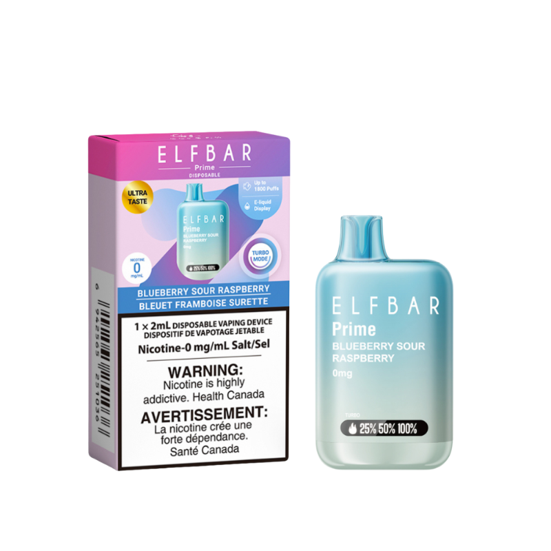 Elf Bar Prime 1800 Nicotine Free Disposable Vape - Blueberry Sour Raspberry