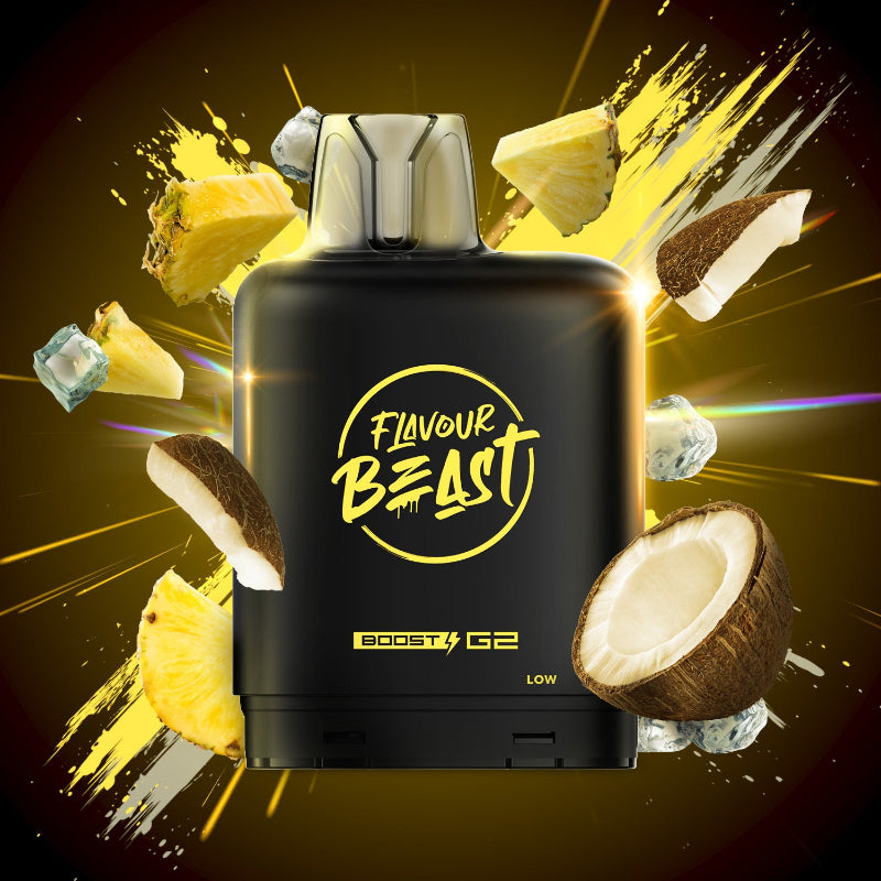 New Flavour !PINEAPPLE COCONUT ICED LEVEL X BOOST PODS Buy Now , with 25000 puffs and adjustable boost modes .