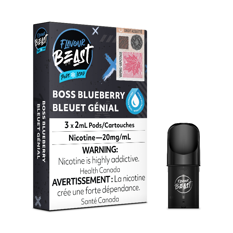 EXCISE TAX FLAVOUR BEAST BOSS BLUEBERRY ICED PODS MR. VAPOR TORONTO , BURLINGTON ONTARIO CANADA